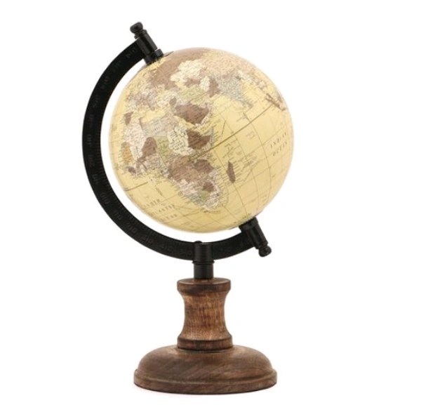 Balliatic Educational World 5 inch Globe with Wooden Stand - Cream